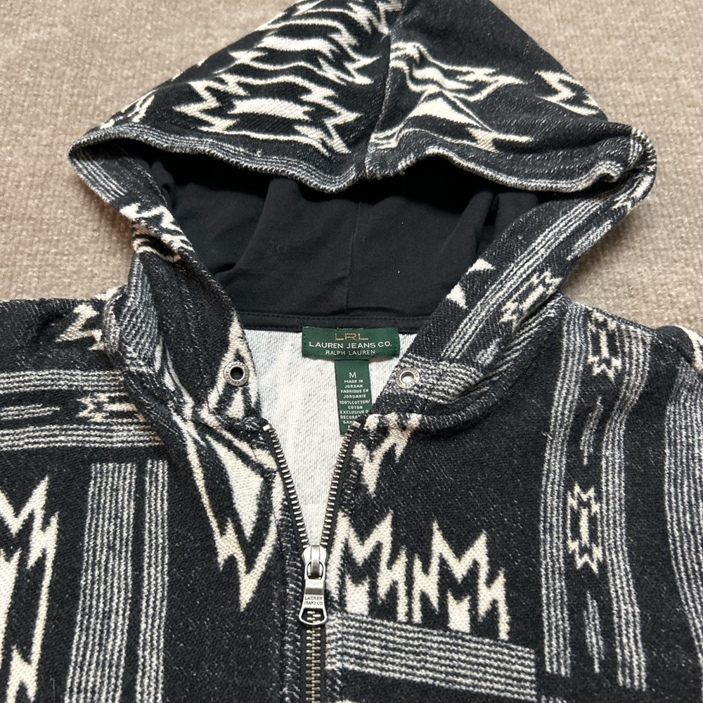 Ralph Lauren Black and Cream Zip-Up Hoodie - Picture 2 of 5